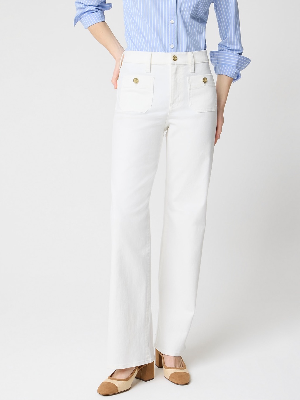 J Crew Fac Nwt Slim Wide Leg Sailor Jeans Size 32 All Day Stretch Seashell White